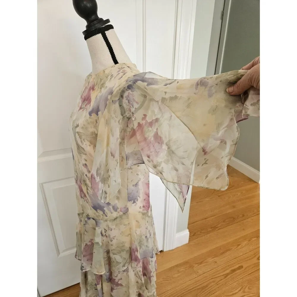 VTG Ursula of Switzerland Tiered flutter Floral Artistic Dress, women's‎ 5/6
